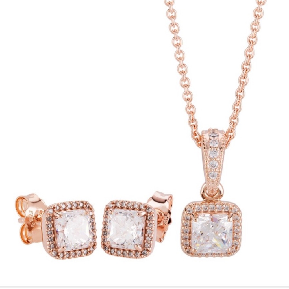 Matching rose gold earrings and necklace